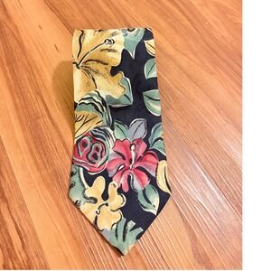 Braemore Mens 100% Silk Tropical Floral‎ Necktie Navy Blue Pink Yellow Canada